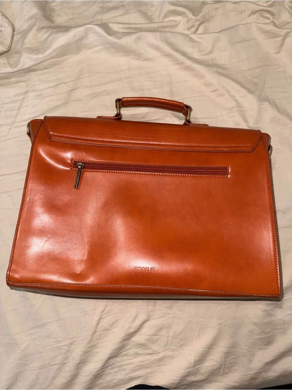 Women's Laptop Briefcase in Cognac Brown with Perforated Detail